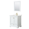 Deborah 30 Inch Single Bathroom Vanity In White, Carrara Cultured Marble Countertop, Undermount Square Sink, Brushed Gold Trim, 24 Inch Mirror