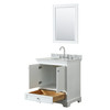 Deborah 30 Inch Single Bathroom Vanity In White, White Carrara Marble Countertop, Undermount Oval Sink, And 24 Inch Mirror