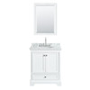 Deborah 30 Inch Single Bathroom Vanity In White, White Carrara Marble Countertop, Undermount Oval Sink, And 24 Inch Mirror