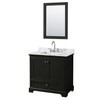 Deborah 36 Inch Single Bathroom Vanity In Dark Espresso, White Carrara Marble Countertop, Undermount Square Sink, And 24 Inch Mirror
