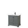 Deborah 36 Inch Single Bathroom Vanity In Dark Gray, White Cultured Marble Countertop, Undermount Square Sink, Matte Black Trim