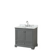 Deborah 36 Inch Single Bathroom Vanity In Dark Gray, White Carrara Marble Countertop, Undermount Oval Sink, And No Mirror