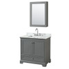 Deborah 36 Inch Single Bathroom Vanity In Dark Gray, White Carrara Marble Countertop, Undermount Square Sink, And Medicine Cabinet