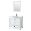 Deborah 36 Inch Single Bathroom Vanity In White, White Cultured Marble Countertop, Undermount Square Sink, Matte Black Trim, 24 Inch Mirror