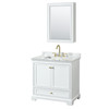 Deborah 36 Inch Single Bathroom Vanity In White, White Carrara Marble Countertop, Undermount Square Sink, Brushed Gold Trim, Medicine Cabinet