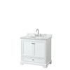 Deborah 36 Inch Single Bathroom Vanity In White, White Carrara Marble Countertop, Undermount Oval Sink, And No Mirror