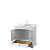 Deborah 36 Inch Single Bathroom Vanity In White, White Carrara Marble Countertop, Undermount Oval Sink, And No Mirror