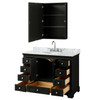 Deborah 48 Inch Single Bathroom Vanity In Dark Espresso, White Carrara Marble Countertop, Undermount Oval Sink, And Medicine Cabinet