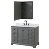 Deborah 48 Inch Single Bathroom Vanity In Dark Gray, White Carrara Marble Countertop, Undermount Oval Sink, Matte Black Trim, Medicine Cabinet
