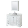 Deborah 48 Inch Single Bathroom Vanity In White, White Carrara Marble Countertop, Undermount Oval Sink, Matte Black Trim, Medicine Cabinet
