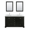 Deborah 60 Inch Double Bathroom Vanity In Dark Espresso, White Carrara Marble Countertop, Undermount Oval Sinks, And 24 Inch Mirrors