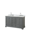 Deborah 60 Inch Double Bathroom Vanity In Dark Gray, White Carrara Marble Countertop, Undermount Oval Sinks, And No Mirrors