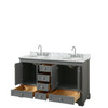 Deborah 60 Inch Double Bathroom Vanity In Dark Gray, White Carrara Marble Countertop, Undermount Oval Sinks, And No Mirrors