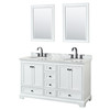 Deborah 60 Inch Double Bathroom Vanity In White, White Carrara Marble Countertop, Undermount Oval Sinks, Matte Black Trim, 24 Inch Mirrors