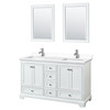 Deborah 60 Inch Double Bathroom Vanity In White, White Cultured Marble Countertop, Undermount Square Sinks, 24 Inch Mirrors