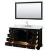 Deborah 60 Inch Single Bathroom Vanity In Dark Espresso, White Carrara Marble Countertop, Undermount Oval Sink, And 58 Inch Mirror