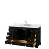 Deborah 60 Inch Single Bathroom Vanity In Dark Espresso, White Carrara Marble Countertop, Undermount Square Sink, And No Mirror