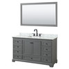 Deborah 60 Inch Single Bathroom Vanity In Dark Gray, White Carrara Marble Countertop, Undermount Square Sink, Matte Black Trim, 58 Inch Mirror