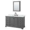 Deborah 60 Inch Single Bathroom Vanity In Dark Gray, White Carrara Marble Countertop, Undermount Square Sink, Matte Black Trim, Medicine Cabinet