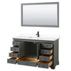 Deborah 60 Inch Single Bathroom Vanity In Dark Gray, White Cultured Marble Countertop, Undermount Square Sink, Matte Black Trim, 58 Inch Mirror