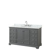 Deborah 60 Inch Single Bathroom Vanity In Dark Gray, White Carrara Marble Countertop, Undermount Oval Sink, And No Mirror