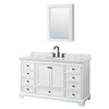 Deborah 60 Inch Single Bathroom Vanity In White, White Carrara Marble Countertop, Undermount Oval Sink, Matte Black Trim, Medicine Cabinet