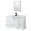 Deborah 60 Inch Single Bathroom Vanity In White, White Carrara Marble Countertop, Undermount Square Sink, Matte Black Trim, Medicine Cabinet