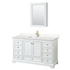 Deborah 60 Inch Single Bathroom Vanity In White, Carrara Cultured Marble Countertop, Undermount Square Sink, Brushed Gold Trim, Medicine Cabinet
