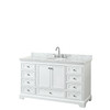 Deborah 60 Inch Single Bathroom Vanity In White, White Carrara Marble Countertop, Undermount Oval Sink, And No Mirror