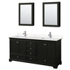 Deborah 72 Inch Double Bathroom Vanity In Dark Espresso, Carrara Cultured Marble Countertop, Undermount Square Sinks, Medicine Cabinets