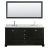 Deborah 72 Inch Double Bathroom Vanity In Dark Espresso, White Carrara Marble Countertop, Undermount Oval Sinks, And 70 Inch Mirror