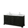 Deborah 72 Inch Double Bathroom Vanity In Dark Espresso, White Carrara Marble Countertop, Undermount Square Sinks, And No Mirrors