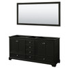 Deborah 72 Inch Double Bathroom Vanity In Dark Espresso, No Countertop, No Sinks, And 70 Inch Mirror