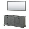 Deborah 72 Inch Double Bathroom Vanity In Dark Gray, No Countertop, No Sinks, Matte Black Trim, 70 Inch Mirror