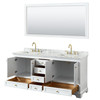 Deborah 72 Inch Double Bathroom Vanity In White, White Carrara Marble Countertop, Undermount Square Sinks, Brushed Gold Trim, 70 Inch Mirror