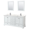 Deborah 72 Inch Double Bathroom Vanity In White, Carrara Cultured Marble Countertop, Undermount Square Sinks, 24 Inch Mirrors