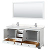 Deborah 72 Inch Double Bathroom Vanity In White, Carrara Cultured Marble Countertop, Undermount Square Sinks, 70 Inch Mirror