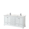 Deborah 72 Inch Double Bathroom Vanity In White, Carrara Cultured Marble Countertop, Undermount Square Sinks, No Mirrors
