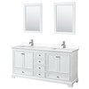 Deborah 72 Inch Double Bathroom Vanity In White, White Cultured Marble Countertop, Undermount Square Sinks, 24 Inch Mirrors