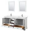 Deborah 72 Inch Double Bathroom Vanity In White, White Cultured Marble Countertop, Undermount Square Sinks, 24 Inch Mirrors