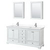Deborah 72 Inch Double Bathroom Vanity In White, White Cultured Marble Countertop, Undermount Square Sinks, Medicine Cabinets