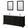 Deborah 80 Inch Double Bathroom Vanity In Dark Espresso, Carrara Cultured Marble Countertop, Undermount Square Sinks, 24 Inch Mirrors