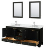 Deborah 80 Inch Double Bathroom Vanity In Dark Espresso, White Carrara Marble Countertop, Undermount Oval Sinks, And 24 Inch Mirrors