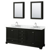 Deborah 80 Inch Double Bathroom Vanity In Dark Espresso, White Carrara Marble Countertop, Undermount Oval Sinks, And Medicine Cabinets