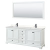 Deborah 80 Inch Double Bathroom Vanity In White, Carrara Cultured Marble Countertop, Undermount Square Sinks, Matte Black Trim, 70 Inch Mirror