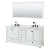 Deborah 80 Inch Double Bathroom Vanity In White, White Carrara Marble Countertop, Undermount Oval Sinks, Matte Black Trim, 70 Inch Mirror