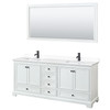 Deborah 80 Inch Double Bathroom Vanity In White, White Cultured Marble Countertop, Undermount Square Sinks, Matte Black Trim, 70 Inch Mirror
