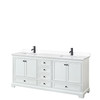 Deborah 80 Inch Double Bathroom Vanity In White, White Cultured Marble Countertop, Undermount Square Sinks, Matte Black Trims