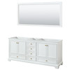 Deborah 80 Inch Double Bathroom Vanity In White, No Countertop, No Sinks, Brushed Gold Trim, 70 Inch Mirror