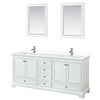 Deborah 80 Inch Double Bathroom Vanity In White, White Cultured Marble Countertop, Undermount Square Sinks, 24 Inch Mirrors